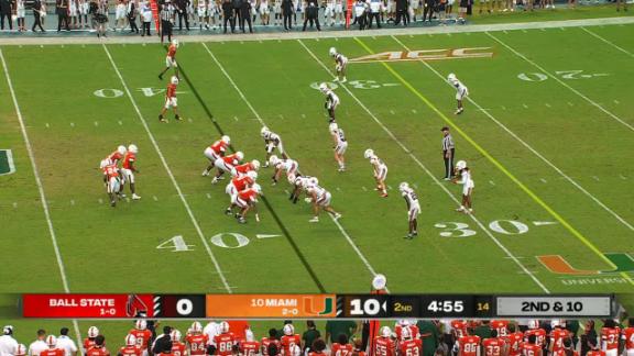 Ball State football vs Miami Hurricanes football match player stats in action during a high-stakes match.